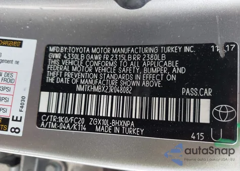 2018 Toyota C-Hr Xle из США, поврежденный, VIN NMTKHMBX2JR048082